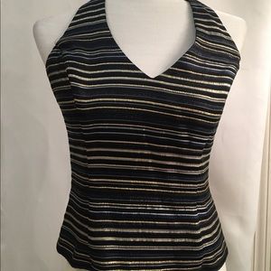 XSCAPE DRESSY BLACK/BLUE/GOLD HALTER TOP-SZ 8